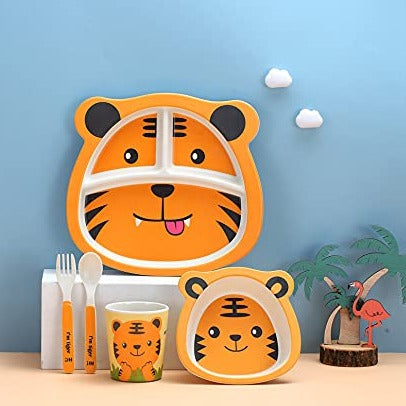 Adorable and Eco-Friendly Bear-themed Bamboo Fiber Feeding Set for Kids