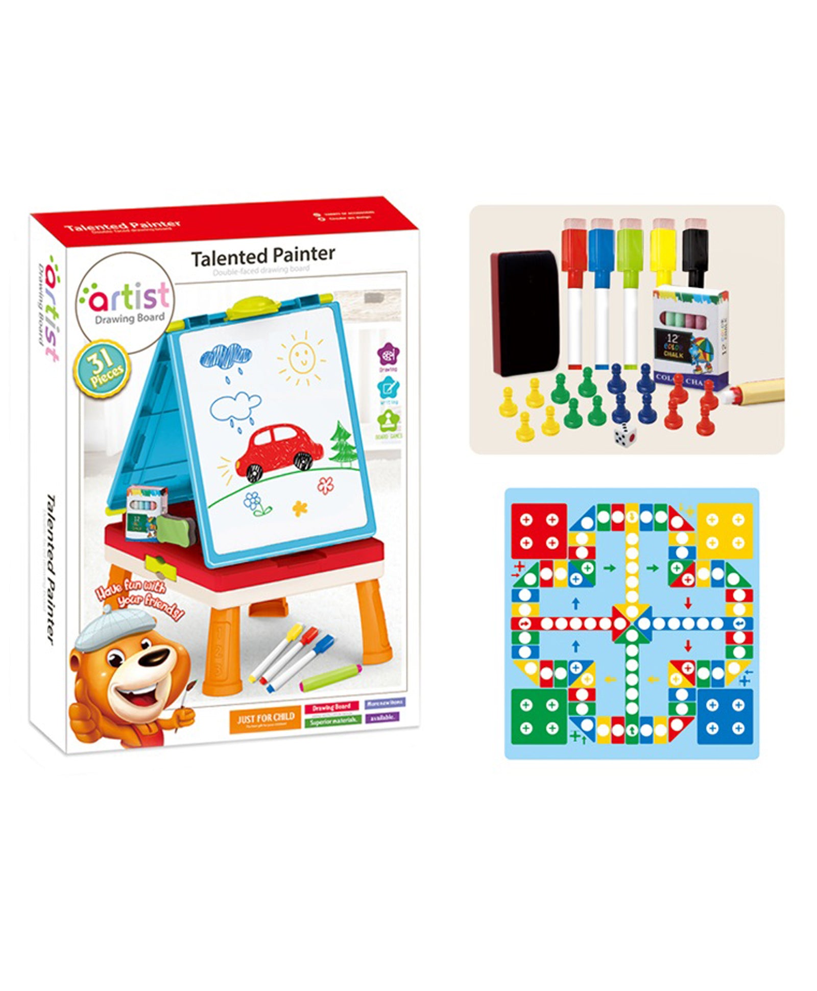 Talented Painter - Double Face Drawing Board For Kids (31 pcs