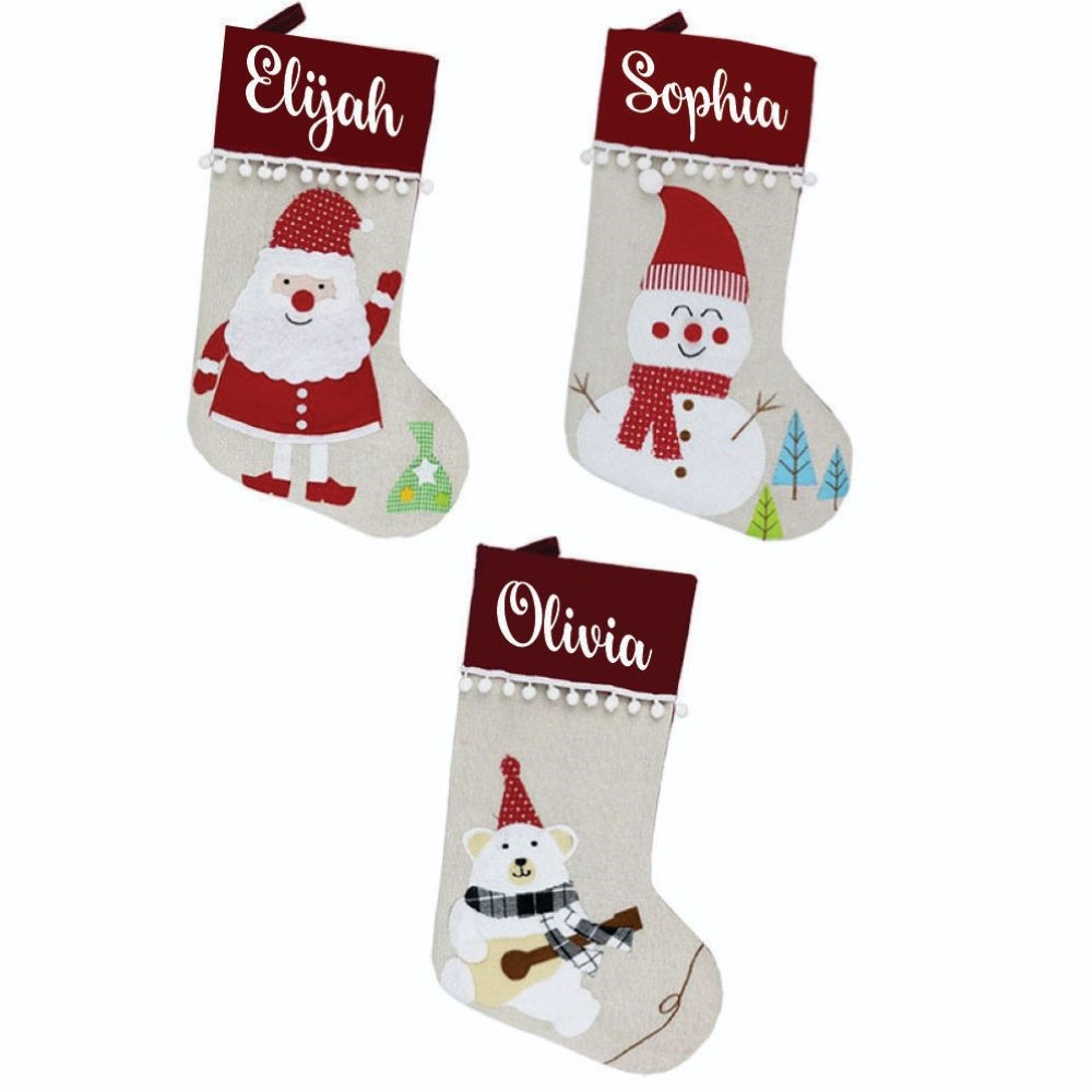 Jr.Billionaire Pom-Pom Fiesta Stockings - Happy Santa