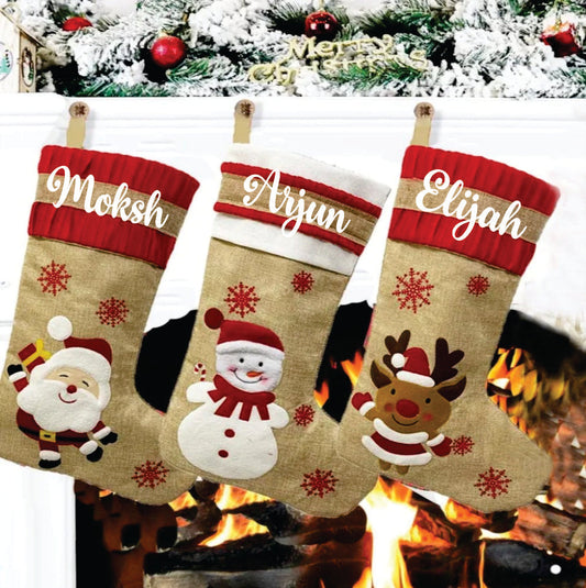 BW  Burlap Holiday Stocking - Set of 3