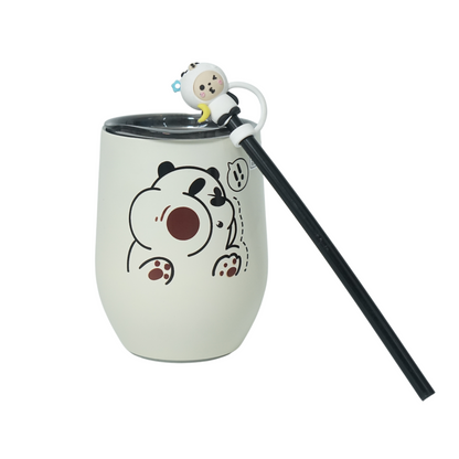 Stylish Insulated Milk Drinking Mug with Straw for Kids - 280 ML