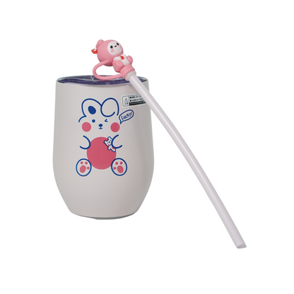 Stylish Insulated Milk Drinking Mug with Straw for Kids - 280 ML