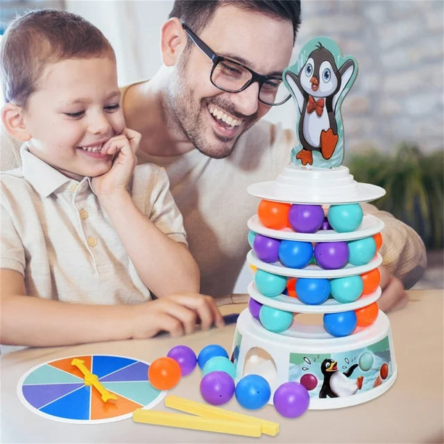 Penguin Skiing Tower Stacking Fun Board Game