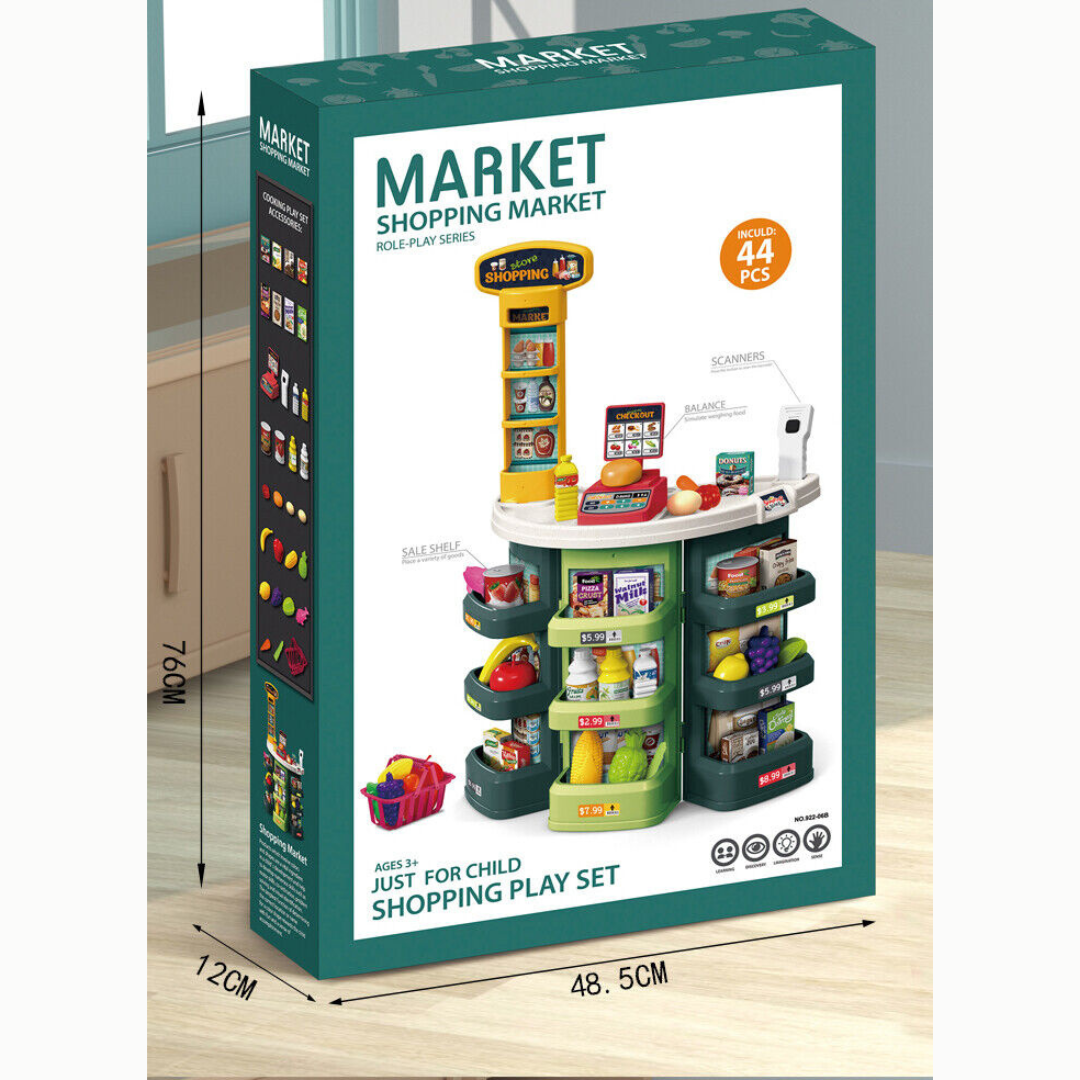 Pretend Play Grocery Store Shopping Market Toy Set - 44 Pcs