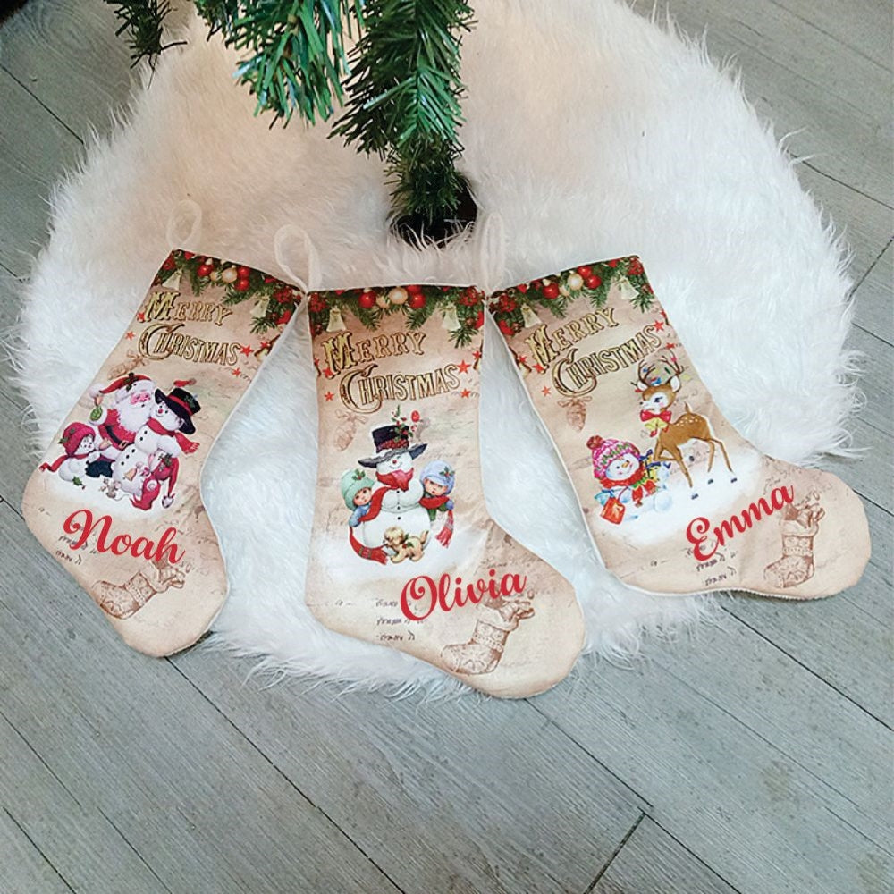 BW  Champagne Mini Stockings - Red Santa with Snowman