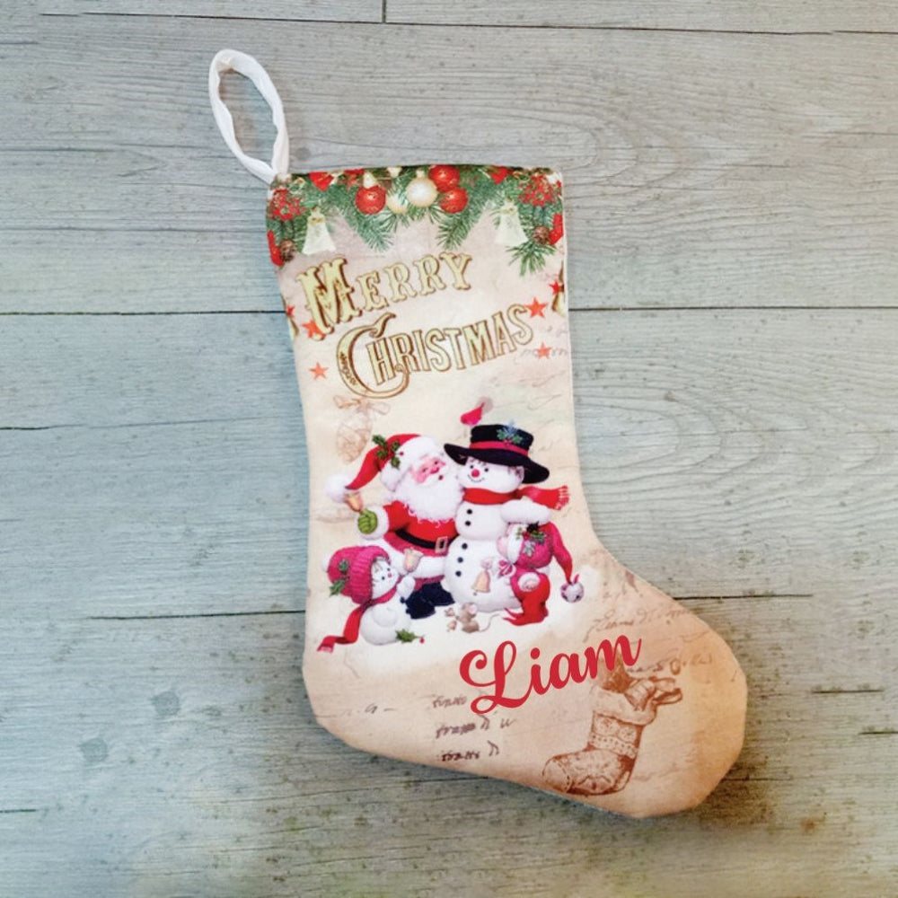 BW  Champagne Mini Stockings - Red Santa with Snowman