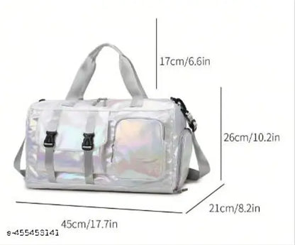 Shiny Silver Sports Imported Reflector Duffle Gym Bag