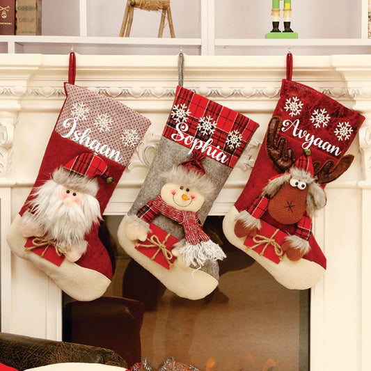 Jr.Billionaire Red Gifts And Snowflake Stockings- Set Of 3