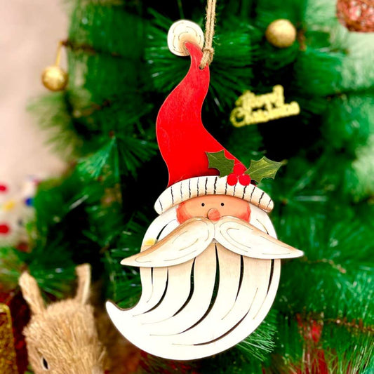 BW Large Wooden Long Hat Santa Ornament