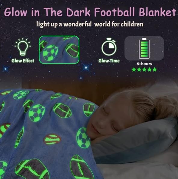 Glow in the Dark Blanket - Football & Space Theme