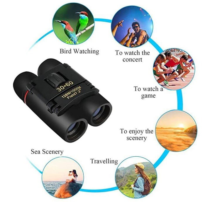 Folding Binoculars With Strap and Pouch - 30x60 Zoom Outdoor Travel