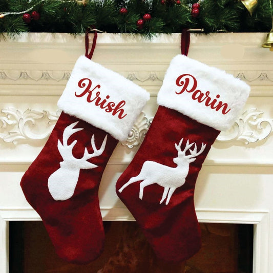 Jr.Billionaire Reindeer Furry Band Stocking- Set of 2