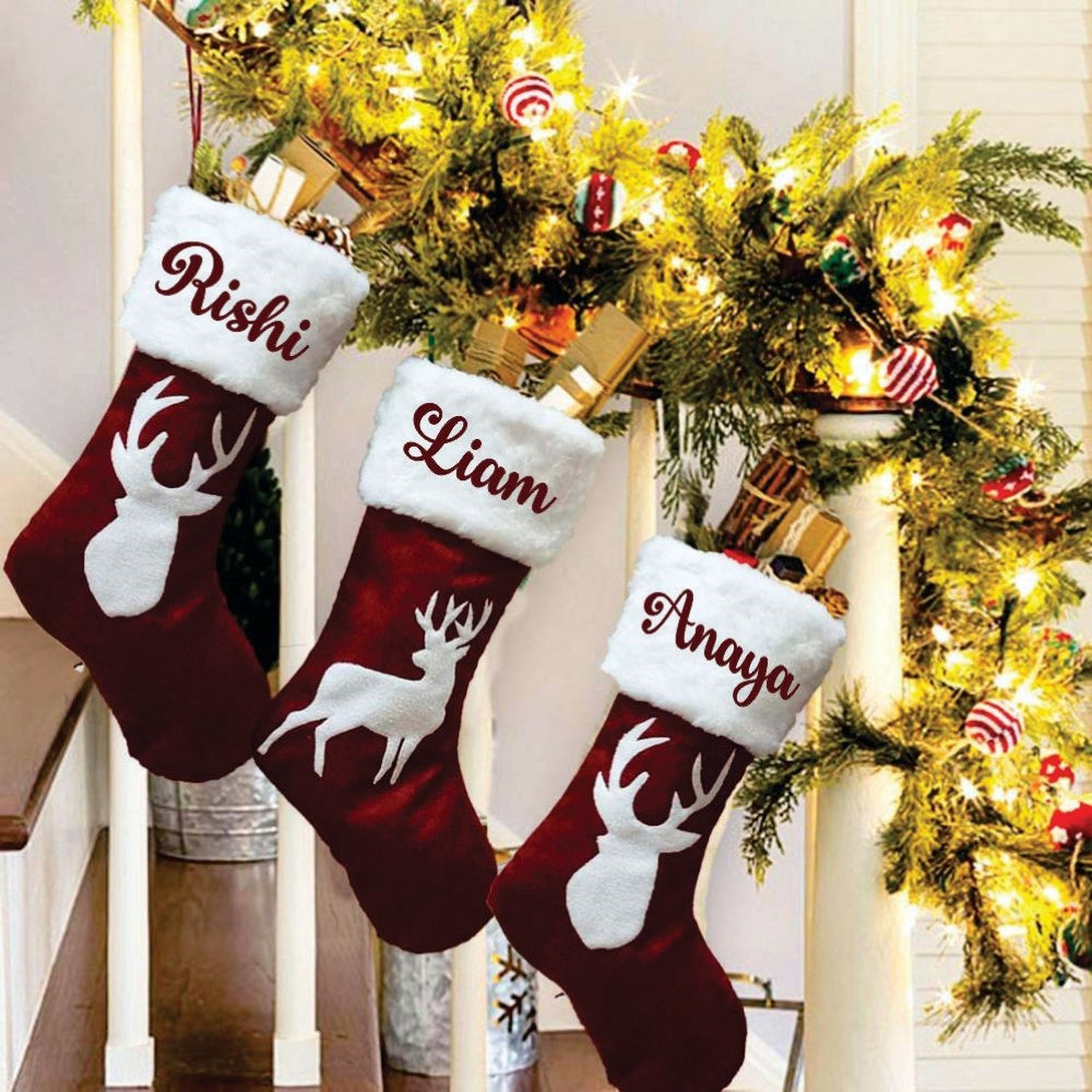 Jr.Billionaire Reindeer Furry Band Stocking- Set of 2