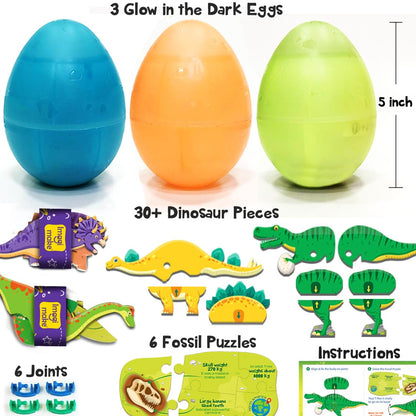 Glow In The Dark Dinos & Eggs - Set Of 3