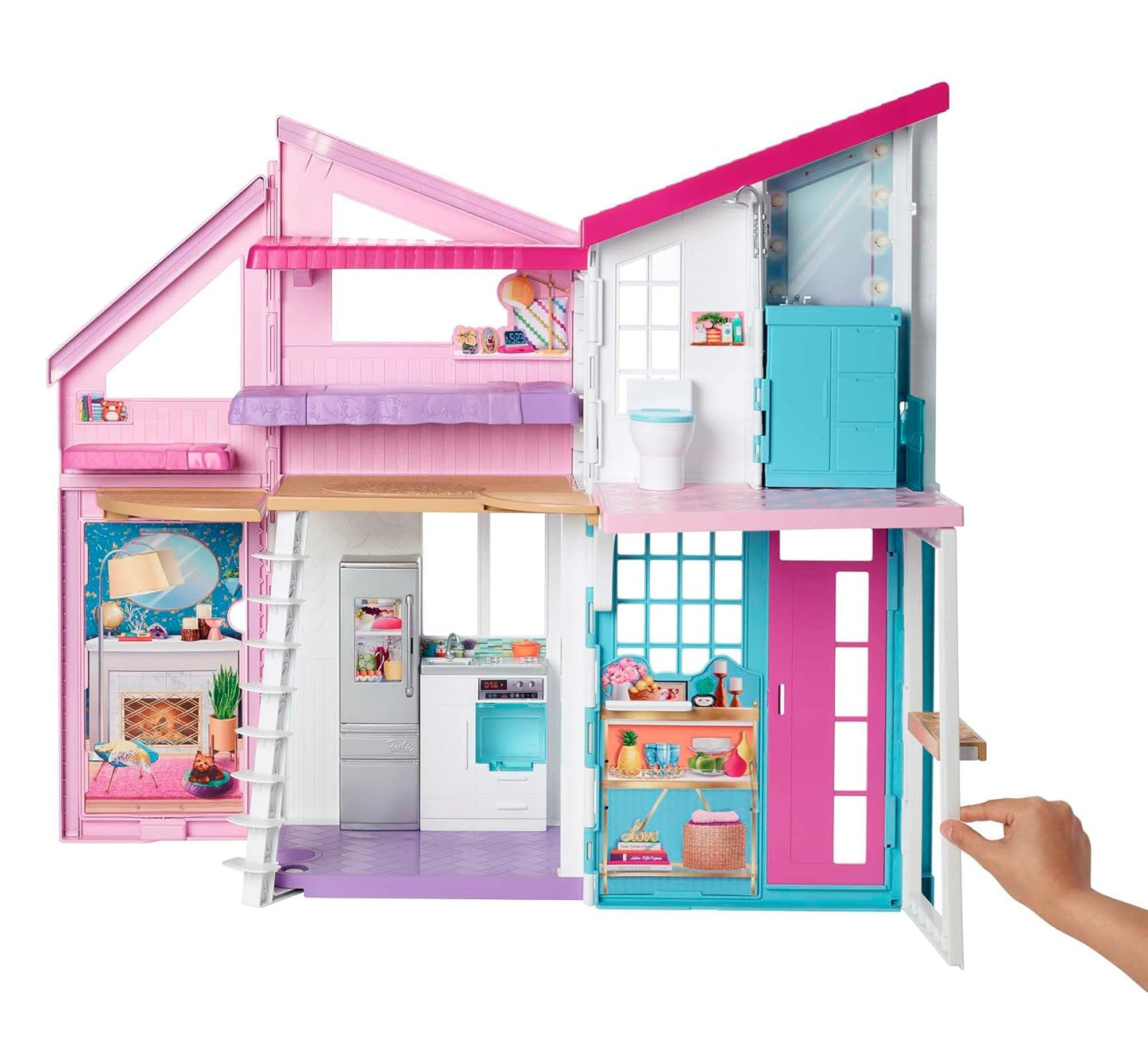 Barbie Malibu Dollhouse with Transformation Features Plus 25+Pieces Including Furniture for Kids