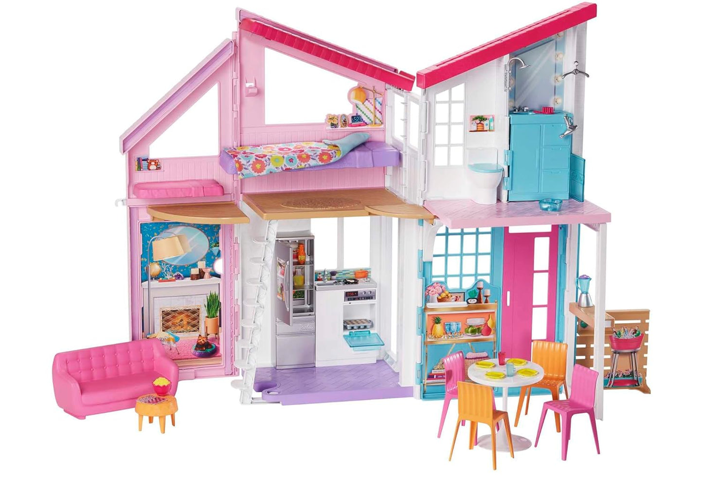 Barbie Malibu Dollhouse with Transformation Features Plus 25+Pieces Including Furniture for Kids