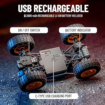 Mirana C-Type USB Rechargeable Spiker RC Car |Spiker with Remote and App Control Car with Nitro Boost, Spring Suspensions