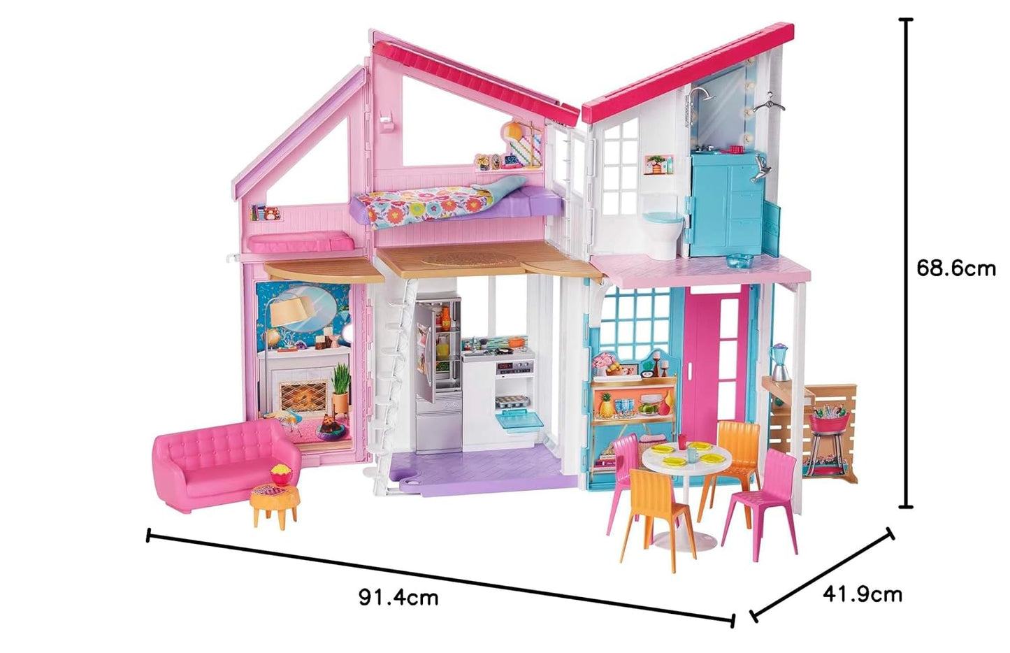 Barbie Malibu Dollhouse with Transformation Features Plus 25+Pieces Including Furniture for Kids