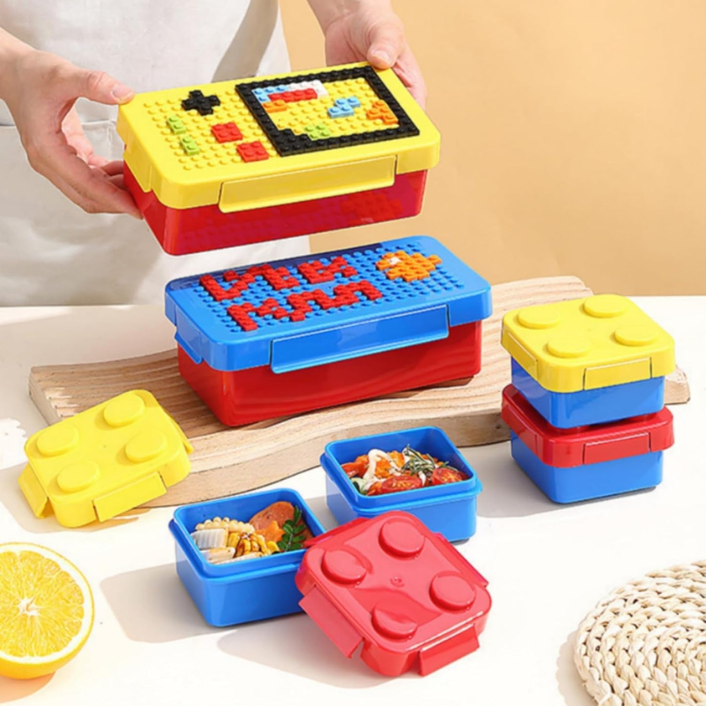 Lego Blocks Leak-Proof Lunch Box with Lego Fork and Spoon Set