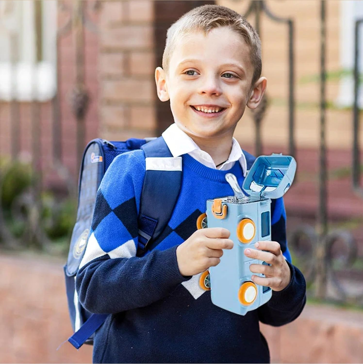 Portable Water Cup In Bus Shape With Straw For Kids And Adults