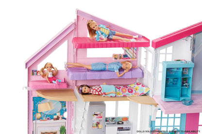 Barbie Malibu Dollhouse with Transformation Features Plus 25+Pieces Including Furniture for Kids