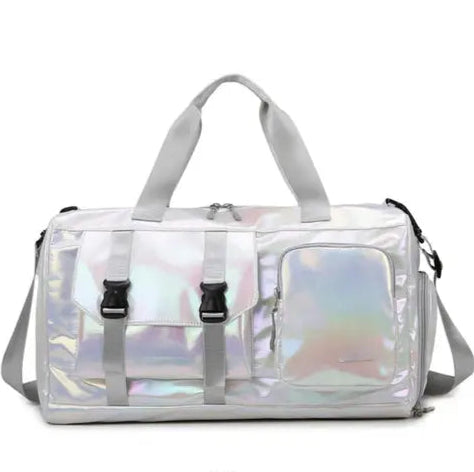 Shiny Silver Sports Imported Reflector Duffle Gym Bag