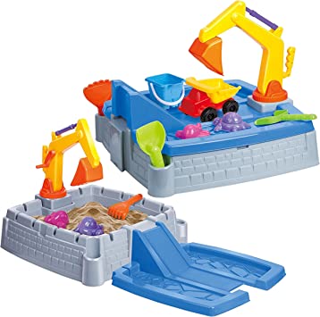 2 in 1 Sand Box Water Table Outdoor Garden Play Set - Truck Crane Sandpit Toy