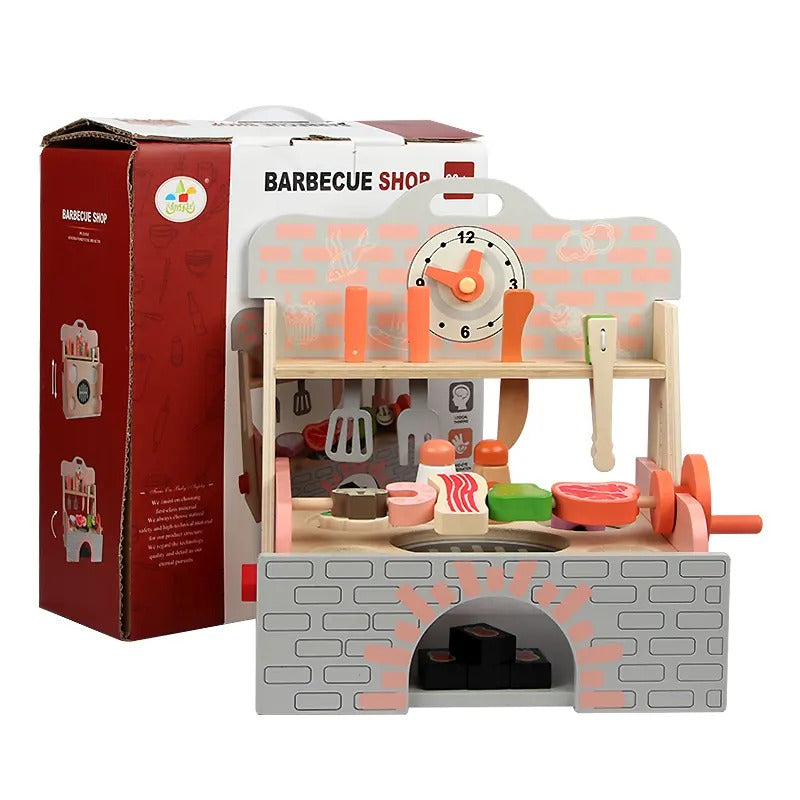 Wooden Pretend Barbecue Grill Teaching Playset