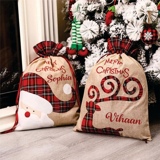 BW Burlap Holiday Treasure Sack- Set of 2