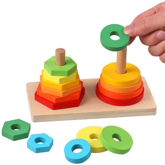 Montessori Double Tower Stacker (Wooden)