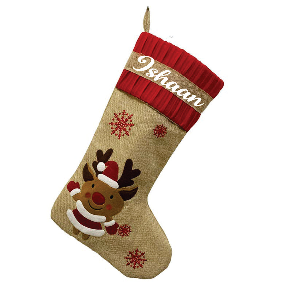 BW  Burlap Holiday Stocking - Merry Moose