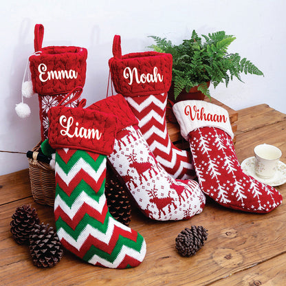 BW Holiday Chevron Cheer Stockings- Red, White & Green Chevron