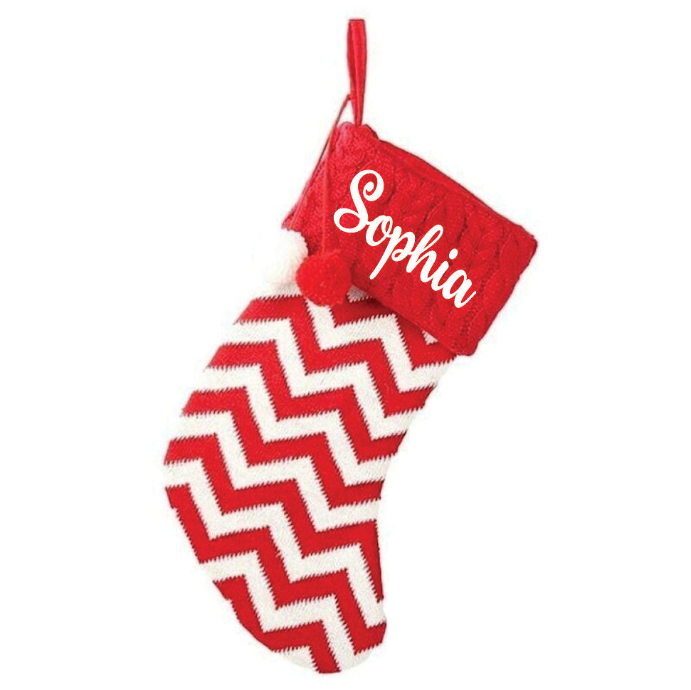 BW  Holiday Chevron Cheer Stockings- Red & White Chevron