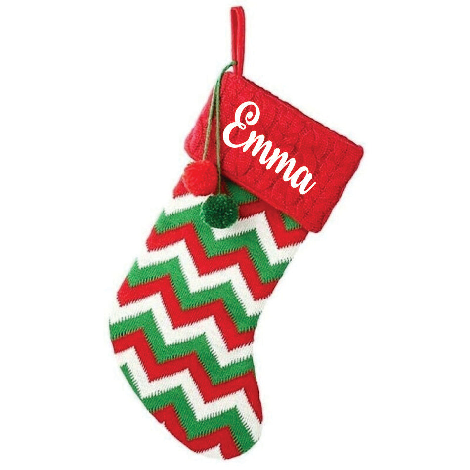 BW Holiday Chevron Cheer Stockings- Red, White & Green Chevron