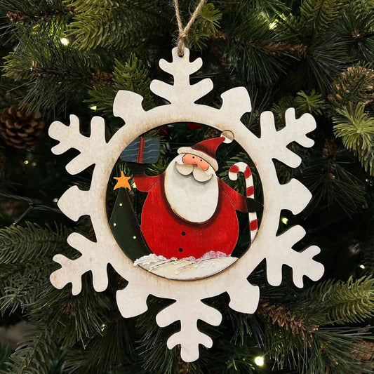 BW Happy Santa in a Snowflake Ornament