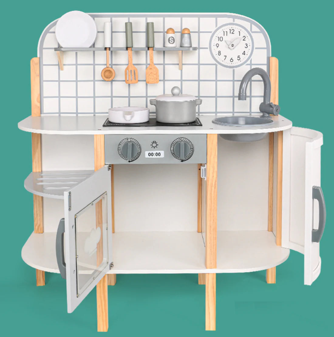 Premium Kids Wooden Kitchen Playset with Accessories