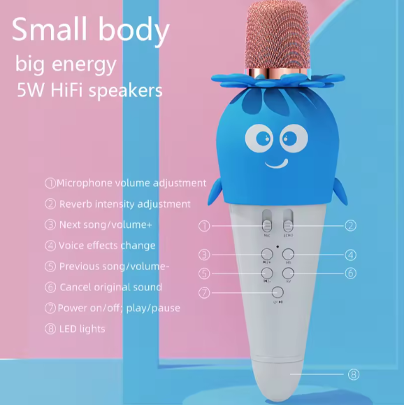 Wireless Bluetooth Microphone Handheld with LED Lights