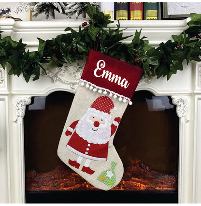 Jr.Billionaire Pom-Pom Fiesta Stockings - Happy Santa