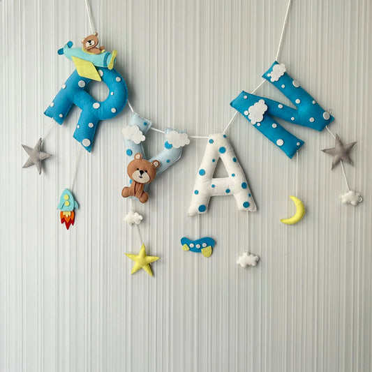 Customized Name Bunting/Garland with Teddy on a Plane