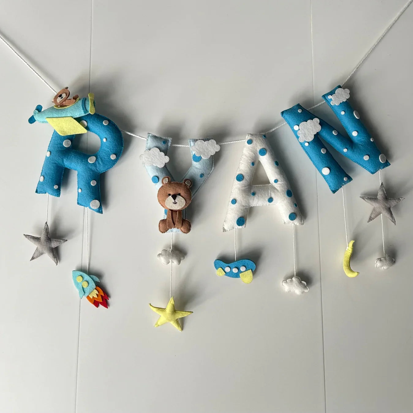 Customized Name Bunting/Garland with Teddy on a Plane