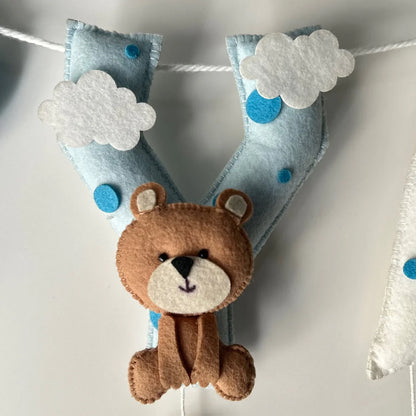 Customized Name Bunting/Garland with Teddy on a Plane