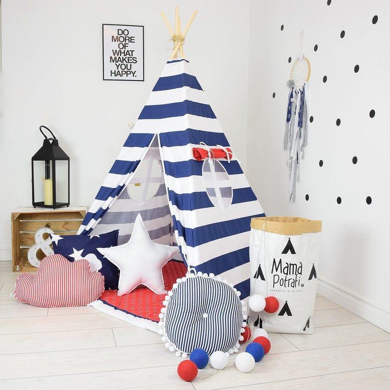 Play Tent House for Girls and Boys - Blue & White