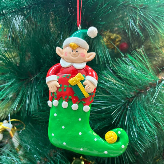 BW Elf with a Gift Ornament