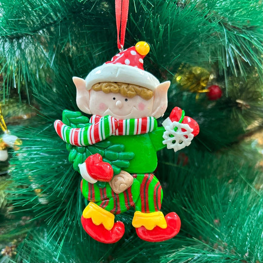 BW Christmas Tree Elf Ornament