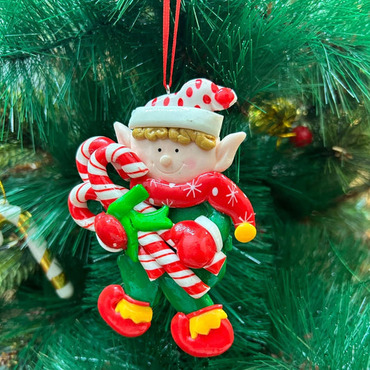 BW Candy Cane Elf Ornament