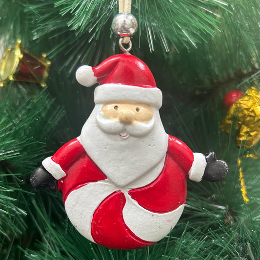 BW Santa on a Wheel Ornament- Red