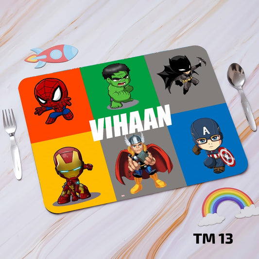 Personalized Kids Table Mat with Spoon & Lamp Fork Set