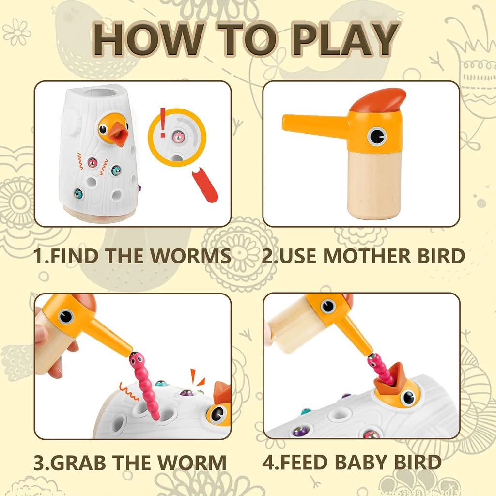 Woodpecker Feeding and Learning Toys, Magnetic Worm Game