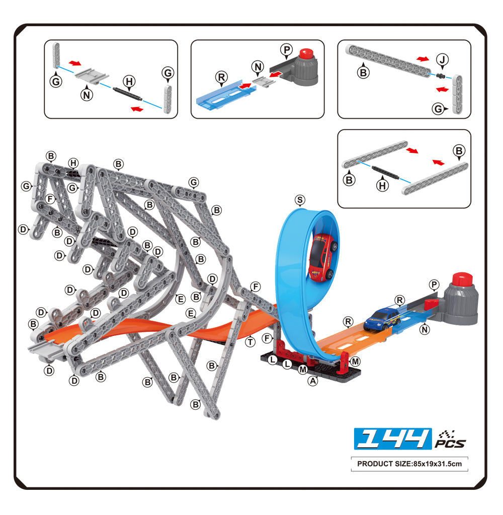 DIY Dinosaur Building Track Set with Racing Cars 144 Pcs