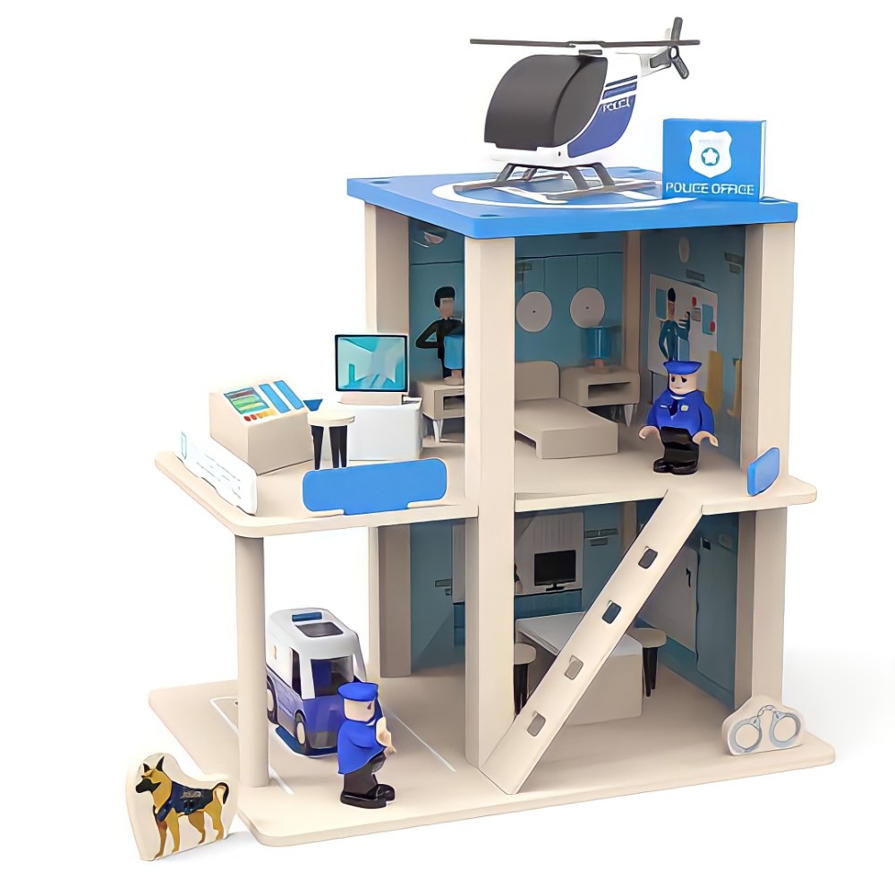 Wooden Police Station Playset Toy